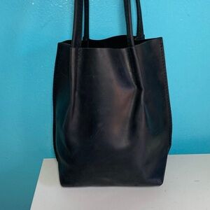 Old Town Leather Black Full Grain Leather Tote Bag  10" Tall by 9" Across